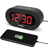 REACHER Small LED Digital Alarm Clock with Simple Operation, Full Range Brightness Dimmer, USB Ph...