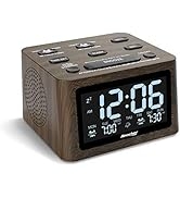 REACHER Wooden Dual Alarm Clock and White Noise Machine - Adjustable Volume, 6 Wake Up Sounds, 12...